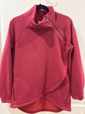 Athleta Coral Pink Fleece Pullover with Asymmetrical Zip